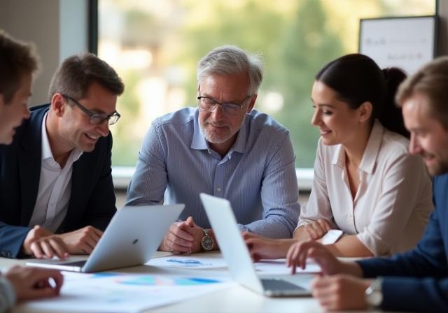 Equipo de Rosa Consultores colaborando en oficina