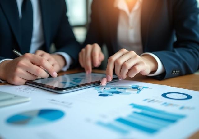 Analistas revisando datos de mercado